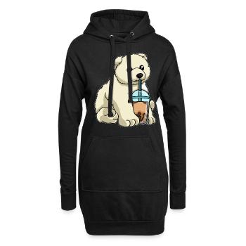 Eisbär trinkt Bubble Tea - Hoodie-Kleid - Schwarz - Vorne