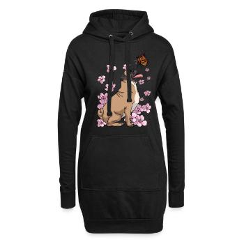 Carlin Papillon Japonais Sakura Fleur de Cerisier - Sweat-shirt à capuche long Femme - noir - Devant