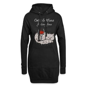 Vin Vino Amateur de vin Propriétaire de chat Chat Chat - Sweat-shirt à capuche long Femme - noir - Devant