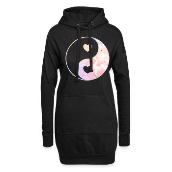Angelcore Ästhetik Yin Yang Herz Ying Yang - Hoodie-Kleid - Schwarz - Vorne
