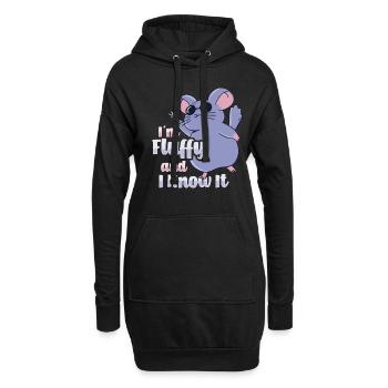 Flauschiges Chinchilla - Hoodie-Kleid - Schwarz - Vorne