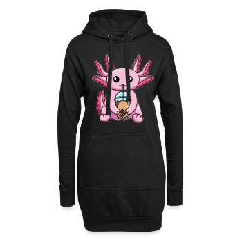 Kawaii Bubble Tea Axolotl - Hoodie-Kleid - Schwarz - Vorne