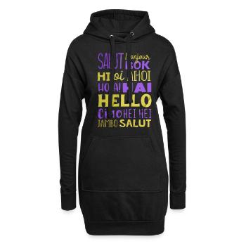 Wort Hallo Verschiedene Sprachen, Sprachlehrer - Hoodie-Kleid - Schwarz - Vorne