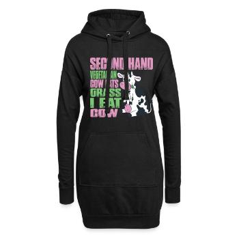 Second Hand Vegetarian, Cow Eats Grass, I Eat Cow - Hoodie-Kleid - Schwarz - Vorne