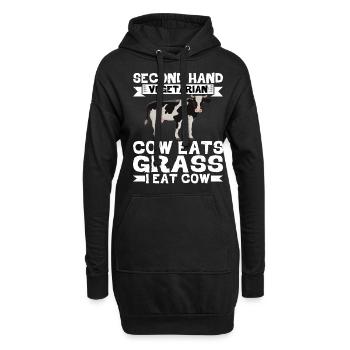 Second Hand Vegetarian, Cow Eats Grass, I Eat Cow2 - Hoodie-Kleid - Schwarz - Vorne