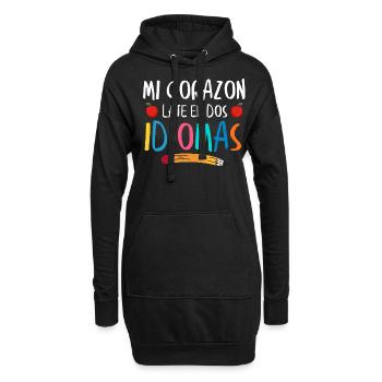 Myheart Schlägt In 2 Sprachen, Zweisprachig - Hoodie-Kleid - Schwarz - Vorne