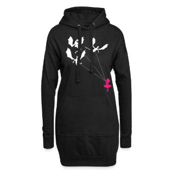 Lustiges Trendiges Kleines Mädchen Mit Drachen - Hoodie-Kleid - Schwarz - Vorne