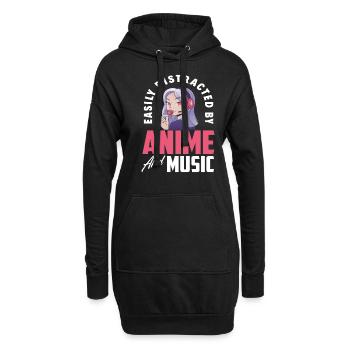 Anime Musik Mädchen Girls - Hoodie-Kleid - Schwarz - Vorne