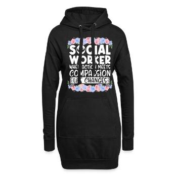 Fleurs du Mois du travail social à l’école - Sweat-shirt à capuche long Femme - noir - Devant