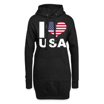 Ich liebe Usa Herz Flagge Usa - Hoodie-Kleid - Schwarz - Vorne