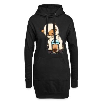 Kawaii Bubble Tea Lama - Hoodie-Kleid - Schwarz - Vorne
