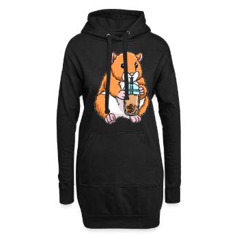 Hamster trinkt Bubble Tea - Hoodie-Kleid - Schwarz - Vorne