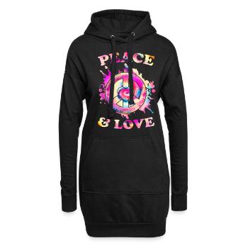 Frieden Liebe Hippie - Hoodie-Kleid - Schwarz - Vorne