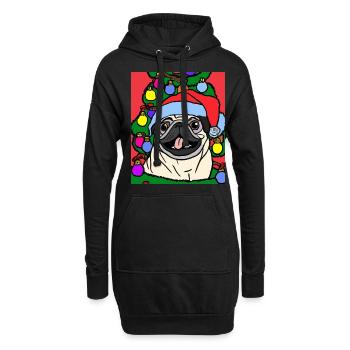 Carlin avec casquette de Noël Propriétaires de chiens de Noël - Sweat-shirt à capuche long Femme - noir - Devant