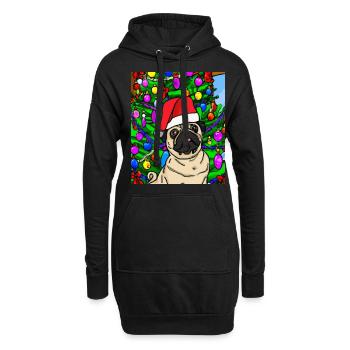 Carlin avec casquette de Noël Propriétaires de chiens de Noël - Sweat-shirt à capuche long Femme - noir - Devant