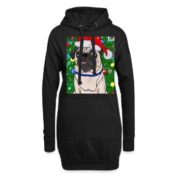Carlin avec casquette de Noël Propriétaires de chiens de Noël - Sweat-shirt à capuche long Femme - noir - Devant
