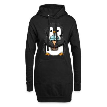 Kawaii Bubble Tea Pinguin - Hoodie-Kleid - Schwarz - Vorne