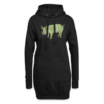 Mandala Pig Geometry Pattern - Sweat-shirt à capuche long Femme - noir - Devant