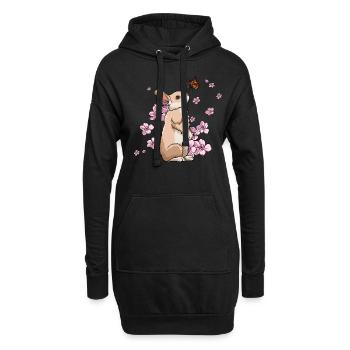 Lapin Papillon Fleur de Cerisier Japonais - Sweat-shirt à capuche long Femme - noir - Devant