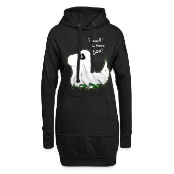 Cute Comic T-rex Tyrannosaurus Dressed As Ghost - Hoodie Dress - black - Front