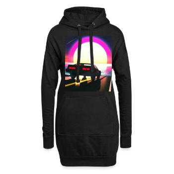 Synthwave Outrun Sports Car Beach Coucher de soleil - Sweat-shirt à capuche long Femme - noir - Devant