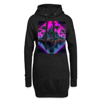 Vaporwave Esthétique Tropical Island Palm Mountains - Sweat-shirt à capuche long Femme - noir - Devant