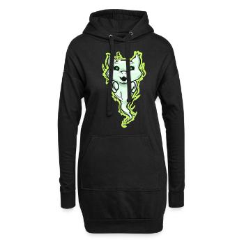 Ghost Cat Spirit Green Eyes Halloween - Hoodie-Kleid - Schwarz - Vorne
