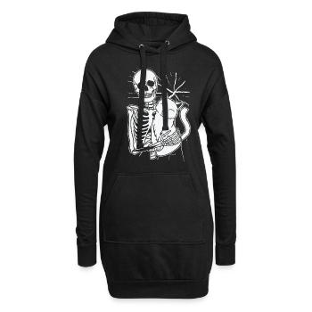 Halloween Squelette Ligne Art Chat Dessin Chat - Sweat-shirt à capuche long Femme - noir - Devant