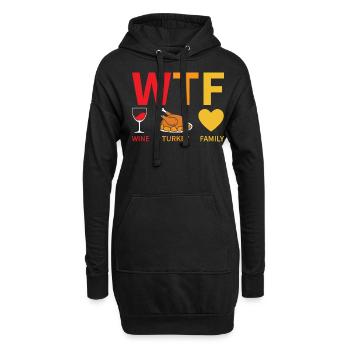 WTF Wine Turkey Family - Thanksgiving - Hoodie-Kleid - Schwarz - Vorne