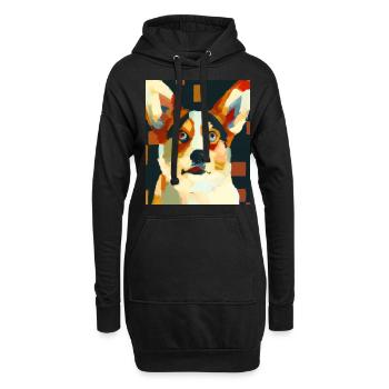 Corgi Portrait Cubisme Chien - Sweat-shirt à capuche long Femme - noir - Devant