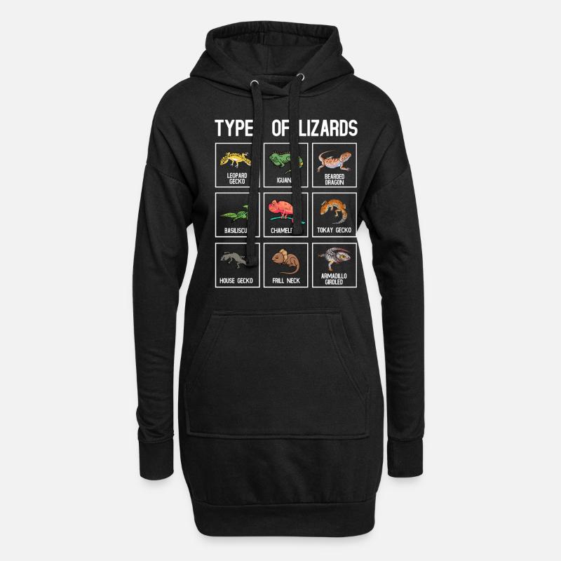 Arten Von Eidechsen, Eidechsen, Reptilien - Hoodie-Kleid - Schwarz