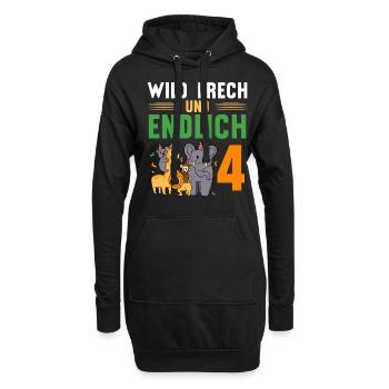 Wild Frech und Endlich 4 Jahre, 4. Geburtstag - Hoodie-Kleid - Schwarz - Vorne