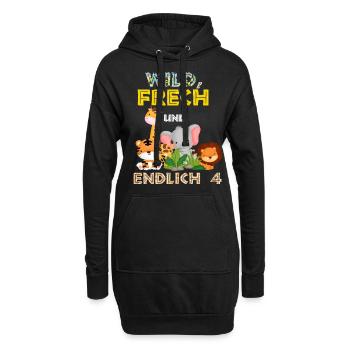 Wild Frech und Endlich 4 Jahre, 4. Geburtstag - Hoodie-Kleid - Schwarz - Vorne