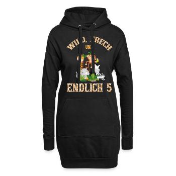 Wild Frech und Endlich 5 Jahre, 5. Geburtstag - Hoodie-Kleid - Schwarz - Vorne