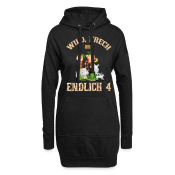 Wild Frech und Endlich 4 Jahre, 4. Geburtstag - Hoodie-Kleid - Schwarz - Vorne