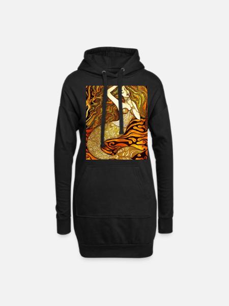 Meerjungfrau Portrait Gustav Klimt Style - Hoodie-Kleid - Schwarz