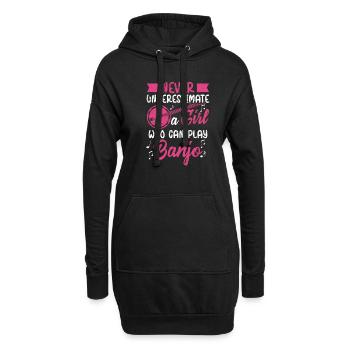 Mädchen, Das Banjo-musiker-gitarren-bluegrass - Hoodie-Kleid - Schwarz - Vorne