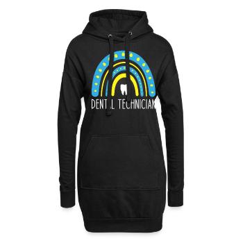 Zahntechniker Retro Farben Regenbogen und Blau und - Hoodie-Kleid - Schwarz - Vorne