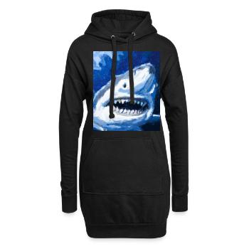 Grand Requin Blanc Vincent Van Gogh Style - Sweat-shirt à capuche long Femme - noir - Devant