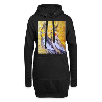 Nymphensittich Pärchen Gustav Klimt Style - Hoodie-Kleid - Schwarz - Vorne