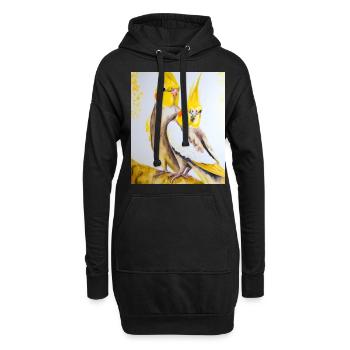 Nymphensittich Pärchen Gustav Klimt Style - Hoodie-Kleid - Schwarz - Vorne