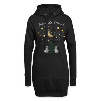 Hasen Kanninchen Weihnachtsbaum Christbaum Xmas - Hoodie-Kleid - Schwarz - Vorne