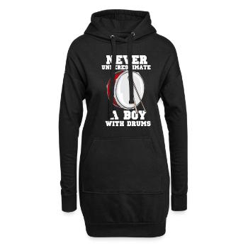 Unterschätze Niemals Einen Jungen Mit Trommeln - Hoodie-Kleid - Schwarz - Vorne