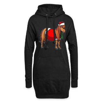 Poney chapeau de Noël - Sweat-shirt à capuche long Femme - noir - Devant