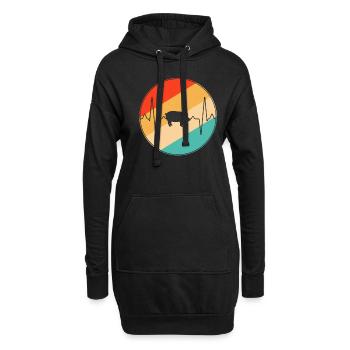 Schwein Retro Herzschlag - Hoodie-Kleid - Schwarz - Vorne