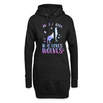 Just A Girl Who Loves Wolves - Hoodie-Kleid - Schwarz - Vorne