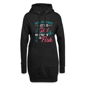 Angeln Mädchen Rod Fisher Fish Fisherman Fishing - Hoodie-Kleid - Schwarz - Vorne