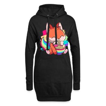 Kawaii Fox Nouilles Ramen Japonaises Arc-en-ciel Nied - Sweat-shirt à capuche long Femme - noir - Devant