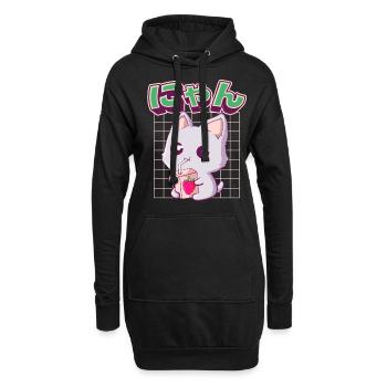 Kawaii Cat Lait de fraise japonais - Sweat-shirt à capuche long Femme - noir - Devant