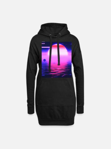 Vaporwave Sun Synthwave Sunset - Hoodie-Kleid - Schwarz